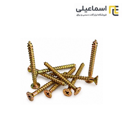 پیچ چوب طلایی چهارسو 5 سانت ساقدار توس پیچ بسته 100 عددی