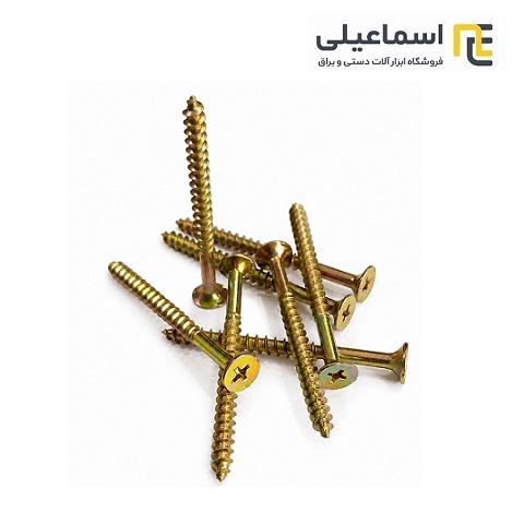 پیچ چوب طلایی چهارسو 6 سانت ساقدار توس پیچ بسته 100 عددی